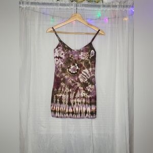Twenty One large Tie dye spaghetti strap tank top chocolate brown purple